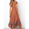 image:imageRVivimos Womens Summer Short Sleeve Floral Print Bohemian Beach Waist Tie Wrap Long Flowy Dress with SlitBurnt Orange