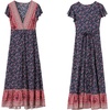 image:imageRVivimos Womens Summer Short Sleeve Floral Print Bohemian Beach Waist Tie Wrap Long Flowy Dress with SlitDark Blue2