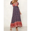 image:imageRVivimos Womens Summer Short Sleeve Floral Print Bohemian Beach Waist Tie Wrap Long Flowy Dress with SlitDark Blue2