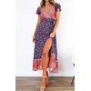 image:imageRVivimos Womens Summer Short Sleeve Floral Print Bohemian Beach Waist Tie Wrap Long Flowy Dress with SlitDark Blue2