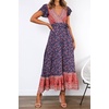image:imageRVivimos Womens Summer Short Sleeve Floral Print Bohemian Beach Waist Tie Wrap Long Flowy Dress with SlitDark Blue2