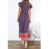 image:imageRVivimos Womens Summer Short Sleeve Floral Print Bohemian Beach Waist Tie Wrap Long Flowy Dress with SlitDark Blue2