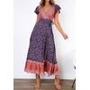 image:imageRVivimos Womens Summer Short Sleeve Floral Print Bohemian Beach Waist Tie Wrap Long Flowy Dress with SlitDark Blue2