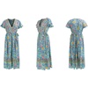 image:imageRVivimos Womens Summer Short Sleeve Floral Print Bohemian Beach Waist Tie Wrap Long Flowy Dress with SlitGreen