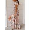 image:imageRVivimos Womens Summer Short Sleeve Floral Print Bohemian Beach Waist Tie Wrap Long Flowy Dress with SlitWhitePink