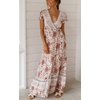 image:imageRVivimos Womens Summer Short Sleeve Floral Print Bohemian Beach Waist Tie Wrap Long Flowy Dress with SlitWhitePink