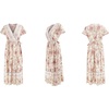 image:imageRVivimos Womens Summer Short Sleeve Floral Print Bohemian Beach Waist Tie Wrap Long Flowy Dress with SlitWhitePink