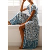 image:imageRVivimos Womens Summer Short Sleeve Floral Print Bohemian Beach Waist Tie Wrap Long Flowy Dress with SlitWhiteblue