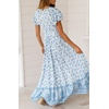 image:imageRVivimos Womens Summer Short Sleeve Floral Print Bohemian Beach Waist Tie Wrap Long Flowy Dress with SlitWhiteblue