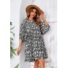 image:imageRVivimos Womens Summer V Neck Casual Dresses Lantern Sleeve Boho Floral Print Loose Flowy Mini DressBlack