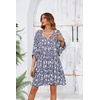 image:imageRVivimos Womens Summer V Neck Casual Dresses Lantern Sleeve Boho Floral Print Loose Flowy Mini DressDarkblue