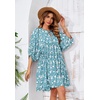 image:imageRVivimos Womens Summer V Neck Casual Dresses Lantern Sleeve Boho Floral Print Loose Flowy Mini DressLightblue