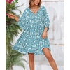 image:imageRVivimos Womens Summer V Neck Casual Dresses Lantern Sleeve Boho Floral Print Loose Flowy Mini DressLightblue