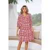 image:imageRVivimos Womens Summer V Neck Casual Dresses Lantern Sleeve Boho Floral Print Loose Flowy Mini DressRed