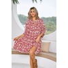 image:imageRVivimos Womens Summer V Neck Casual Dresses Lantern Sleeve Boho Floral Print Loose Flowy Mini DressRed