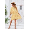 image:imageRVivimos Womens Summer V Neck Casual Dresses Lantern Sleeve Boho Floral Print Loose Flowy Mini DressYellow
