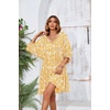 image:imageRVivimos Womens Summer V Neck Casual Dresses Lantern Sleeve Boho Floral Print Loose Flowy Mini DressYellow