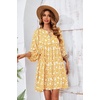 image:imageRVivimos Womens Summer V Neck Casual Dresses Lantern Sleeve Boho Floral Print Loose Flowy Mini DressYellow