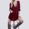 image:imageRVivimos Womens Velvet Long Sleeve Pocket Casual Mini Shirt DressBurgundy