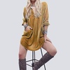 image:imageRVivimos Womens Velvet Long Sleeve Pocket Casual Mini Shirt DressGold