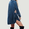 image:imageRVivimos Womens Velvet Long Sleeve Pocket Casual Mini Shirt DressHazeblue