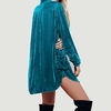 image:imageRVivimos Womens Velvet Long Sleeve Pocket Casual Mini Shirt DressTeal
