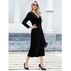 image:imageRVivimos Womens Velvet V Neck Wrap Dress Fall Winter Long Sleeve Waist Ruched Elastic Elegant Midi DressBlack