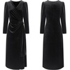 image:imageRVivimos Womens Velvet V Neck Wrap Dress Fall Winter Long Sleeve Waist Ruched Elastic Elegant Midi DressBlack
