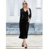 image:imageRVivimos Womens Velvet V Neck Wrap Dress Fall Winter Long Sleeve Waist Ruched Elastic Elegant Midi DressBlack