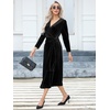 image:imageRVivimos Womens Velvet V Neck Wrap Dress Fall Winter Long Sleeve Waist Ruched Elastic Elegant Midi DressBlack