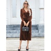 image:imageRVivimos Womens Velvet V Neck Wrap Dress Fall Winter Long Sleeve Waist Ruched Elastic Elegant Midi DressBrown
