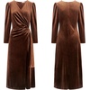 image:imageRVivimos Womens Velvet V Neck Wrap Dress Fall Winter Long Sleeve Waist Ruched Elastic Elegant Midi DressBrown