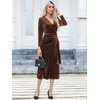 image:imageRVivimos Womens Velvet V Neck Wrap Dress Fall Winter Long Sleeve Waist Ruched Elastic Elegant Midi DressBrown