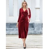 image:imageRVivimos Womens Velvet V Neck Wrap Dress Fall Winter Long Sleeve Waist Ruched Elastic Elegant Midi DressBurgundy