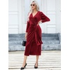 image:imageRVivimos Womens Velvet V Neck Wrap Dress Fall Winter Long Sleeve Waist Ruched Elastic Elegant Midi DressBurgundy