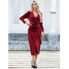 image:imageRVivimos Womens Velvet V Neck Wrap Dress Fall Winter Long Sleeve Waist Ruched Elastic Elegant Midi DressBurgundy