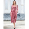 image:imageRVivimos Womens Velvet V Neck Wrap Dress Fall Winter Long Sleeve Waist Ruched Elastic Elegant Midi DressDark Pink