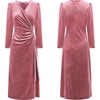 image:imageRVivimos Womens Velvet V Neck Wrap Dress Fall Winter Long Sleeve Waist Ruched Elastic Elegant Midi DressDark Pink