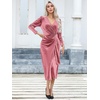 image:imageRVivimos Womens Velvet V Neck Wrap Dress Fall Winter Long Sleeve Waist Ruched Elastic Elegant Midi DressDark Pink
