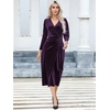 image:imageRVivimos Womens Velvet V Neck Wrap Dress Fall Winter Long Sleeve Waist Ruched Elastic Elegant Midi DressDark Purple