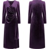 image:imageRVivimos Womens Velvet V Neck Wrap Dress Fall Winter Long Sleeve Waist Ruched Elastic Elegant Midi DressDark Purple