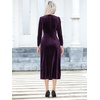 image:imageRVivimos Womens Velvet V Neck Wrap Dress Fall Winter Long Sleeve Waist Ruched Elastic Elegant Midi DressDark Purple