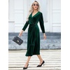 image:imageRVivimos Womens Velvet V Neck Wrap Dress Fall Winter Long Sleeve Waist Ruched Elastic Elegant Midi DressDarkgreen