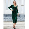 image:imageRVivimos Womens Velvet V Neck Wrap Dress Fall Winter Long Sleeve Waist Ruched Elastic Elegant Midi DressDarkgreen