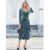 image:imageRVivimos Womens Velvet V Neck Wrap Dress Fall Winter Long Sleeve Waist Ruched Elastic Elegant Midi DressHaze Blue