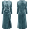 image:imageRVivimos Womens Velvet V Neck Wrap Dress Fall Winter Long Sleeve Waist Ruched Elastic Elegant Midi DressHaze Blue