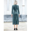 image:imageRVivimos Womens Velvet V Neck Wrap Dress Fall Winter Long Sleeve Waist Ruched Elastic Elegant Midi DressHaze Blue