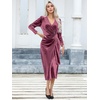 image:imageRVivimos Womens Velvet V Neck Wrap Dress Fall Winter Long Sleeve Waist Ruched Elastic Elegant Midi DressMulberry
