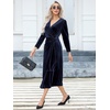 image:imageRVivimos Womens Velvet V Neck Wrap Dress Fall Winter Long Sleeve Waist Ruched Elastic Elegant Midi DressNavyblue