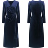image:imageRVivimos Womens Velvet V Neck Wrap Dress Fall Winter Long Sleeve Waist Ruched Elastic Elegant Midi DressNavyblue